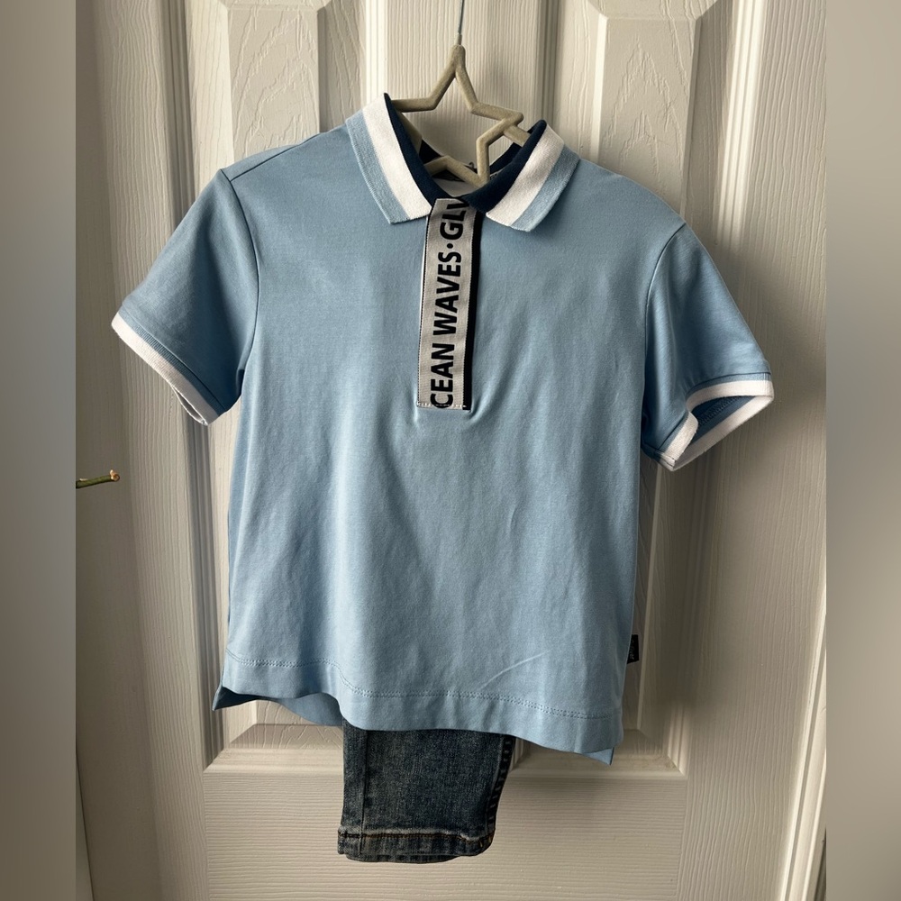 Set of Light Blue Kids Polo Shirt with Jeans, brand: Gulliver, size: 3-4
